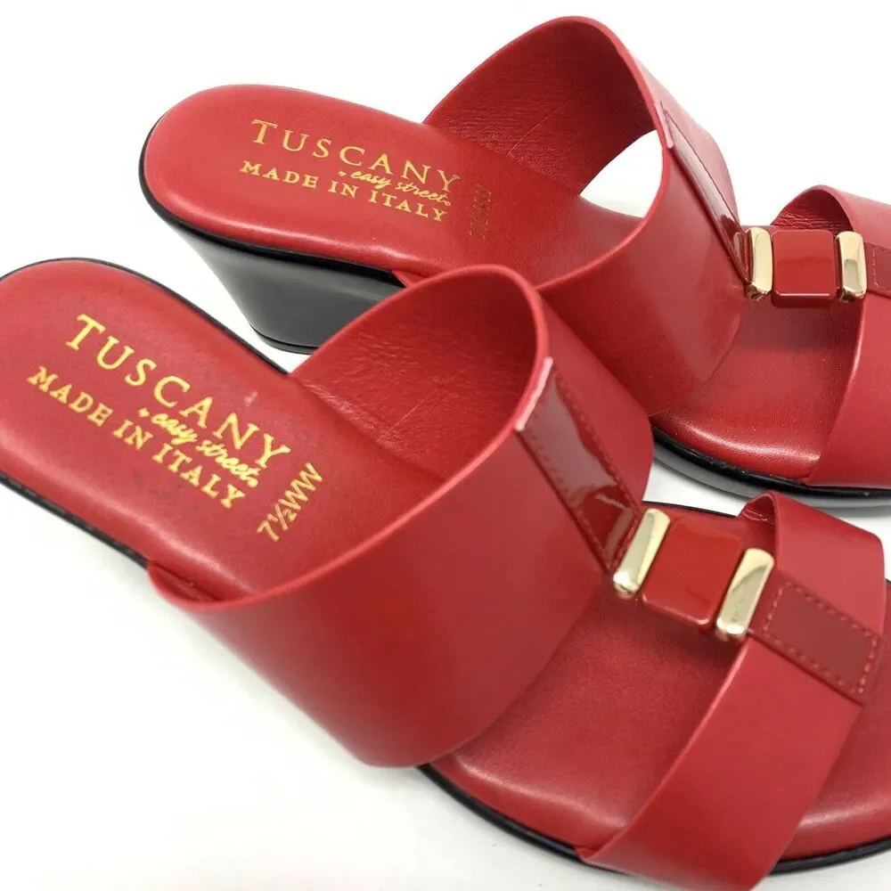 NIB Easy‎ Street Women's Benita Wedge Sandal Red Patent 7.5 X-Wide